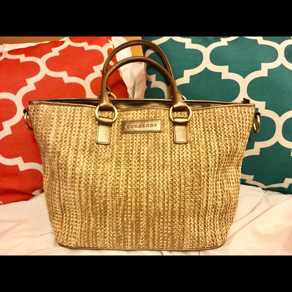 Authentic Burberry gold woven bag